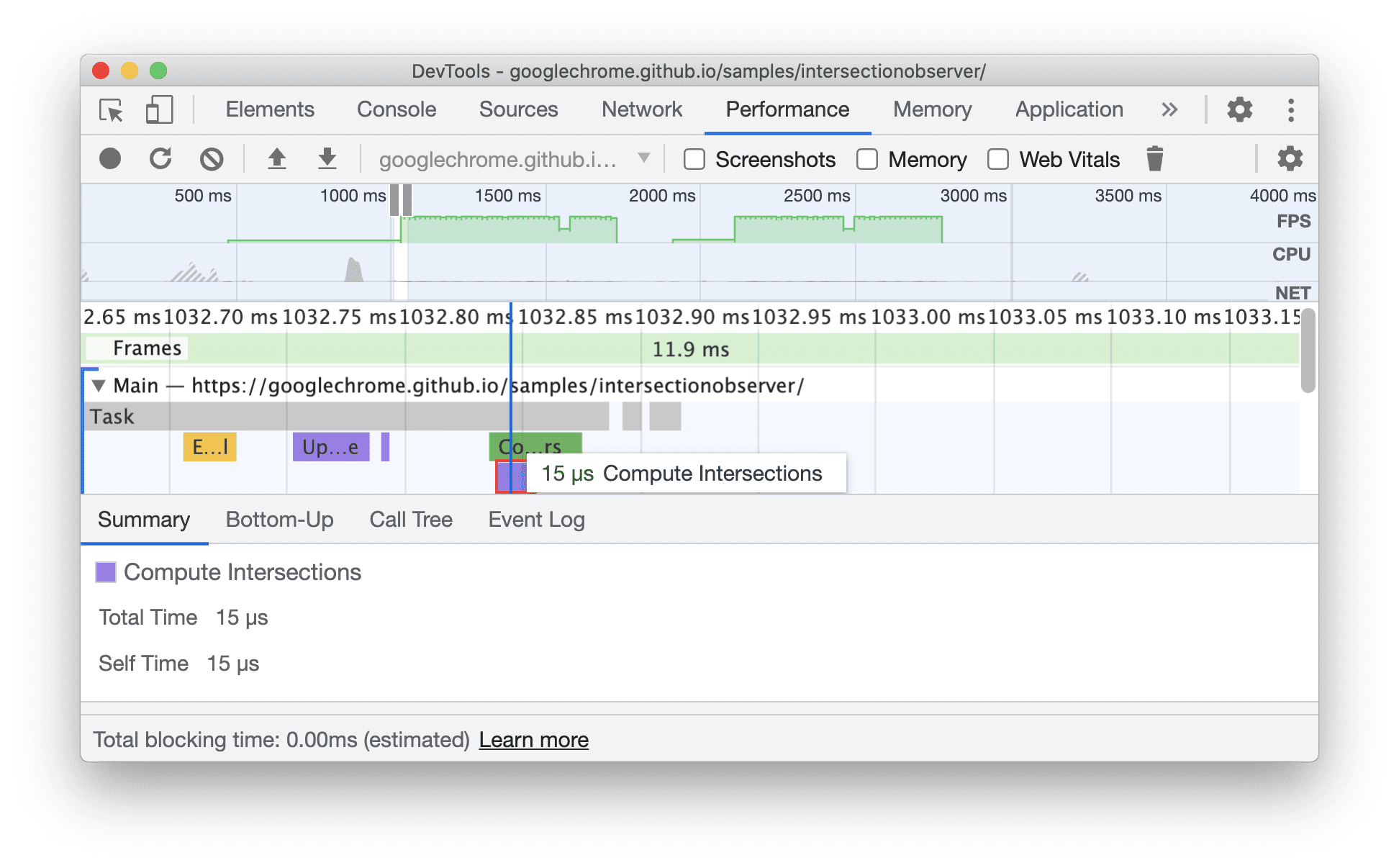 Compute Intersections in the Performance panel