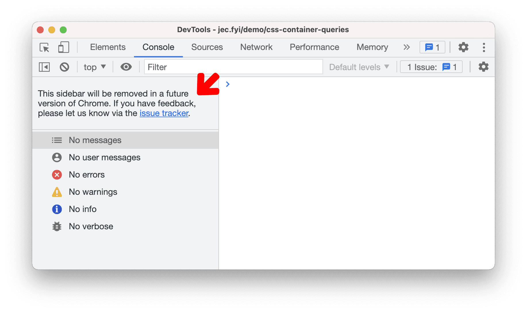 Console sidebar deprecation message