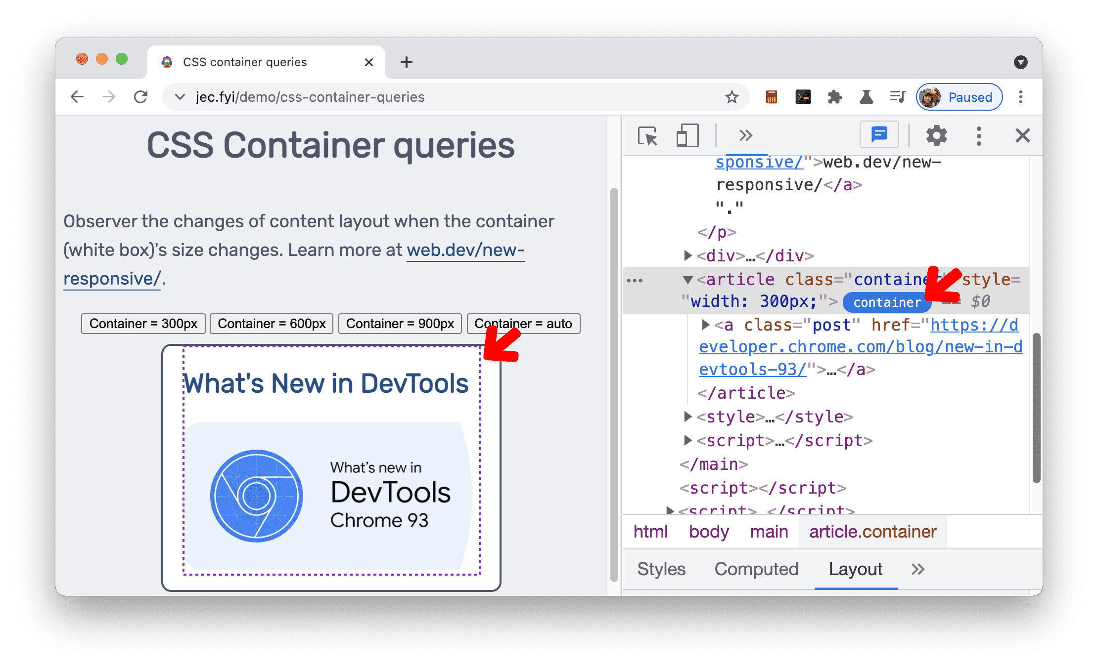 Plakietka zapytań dotyczących kontenerów CSS