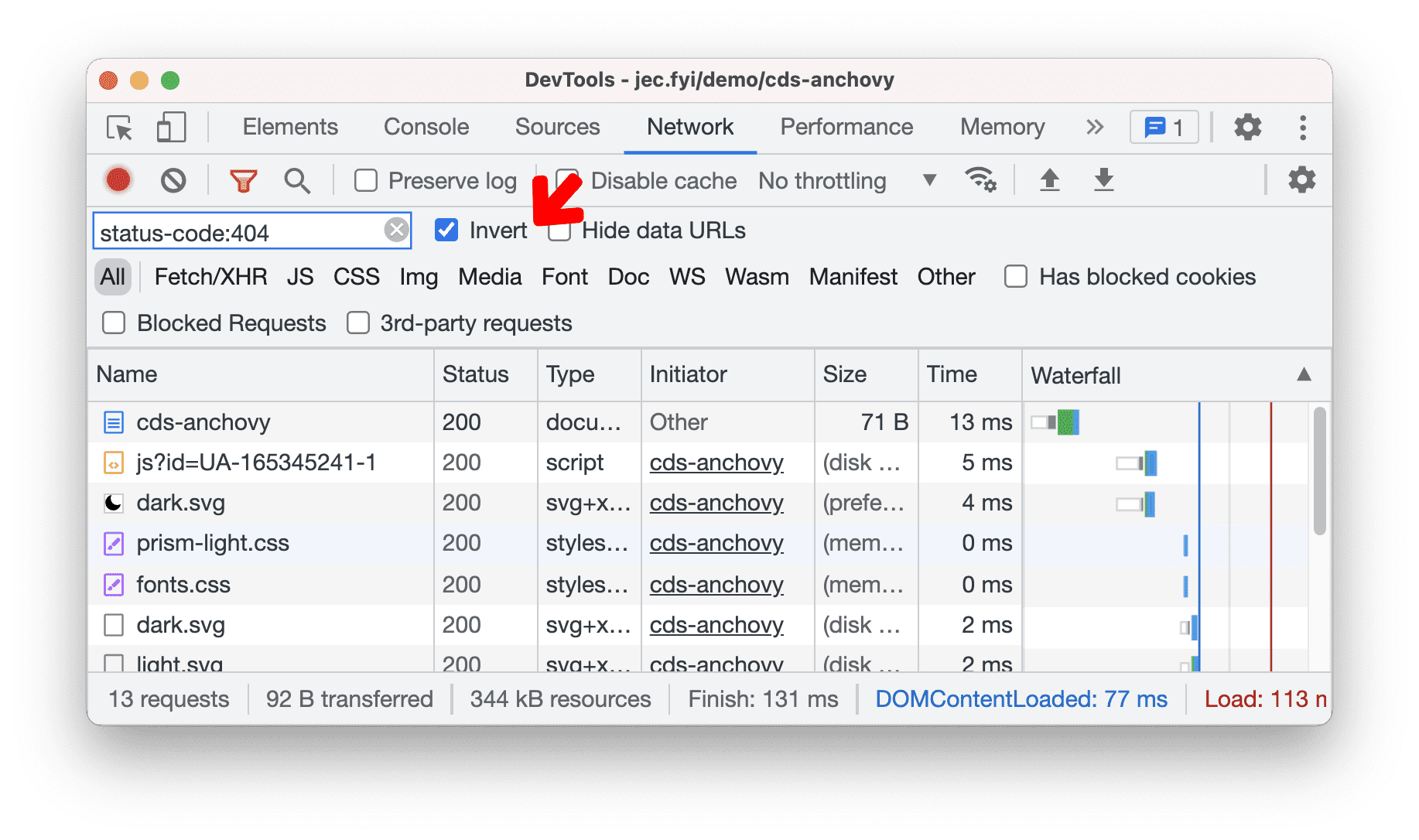 Invert the network filters