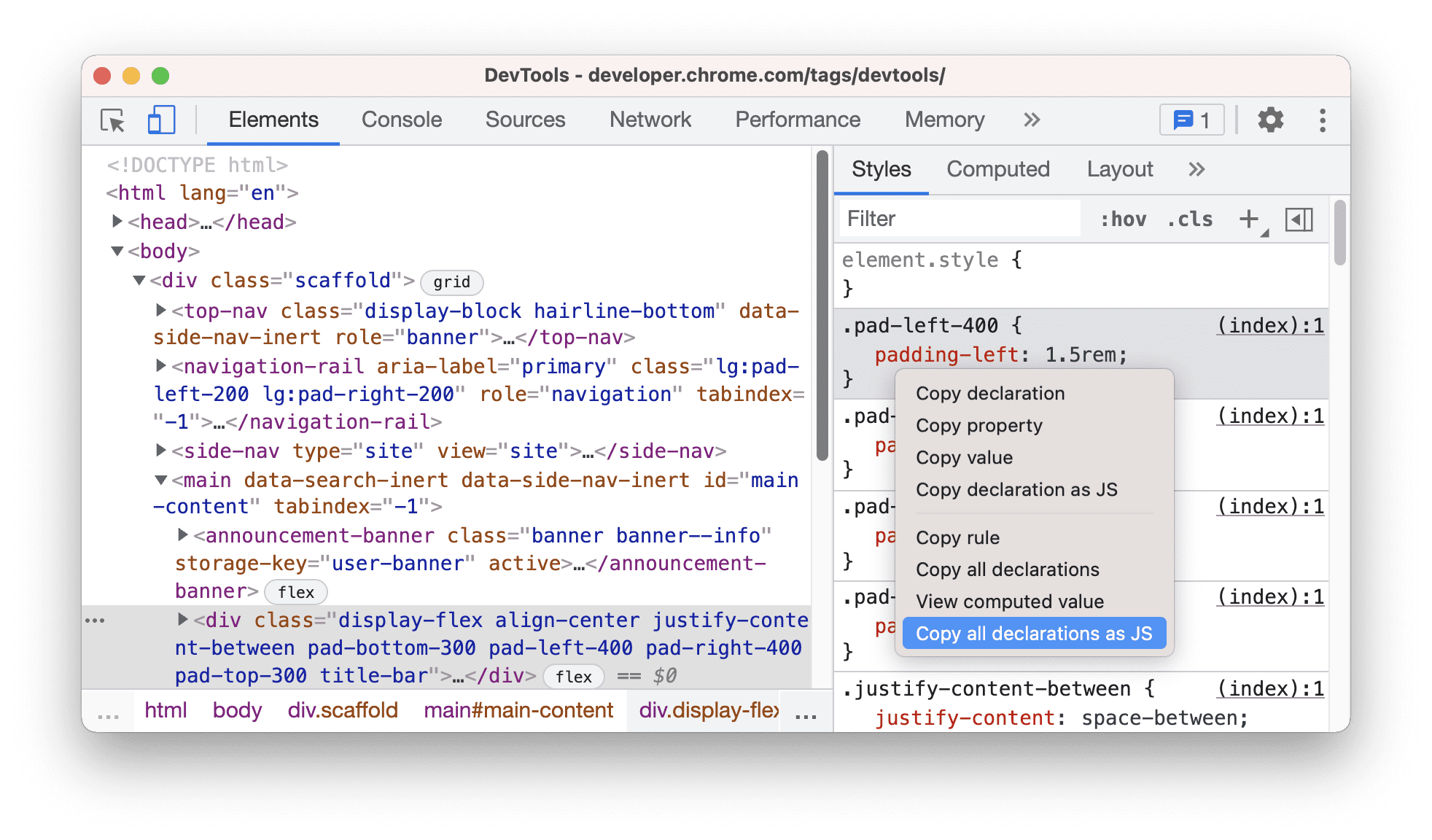 Menyalin deklarasi sebagai JavaScript