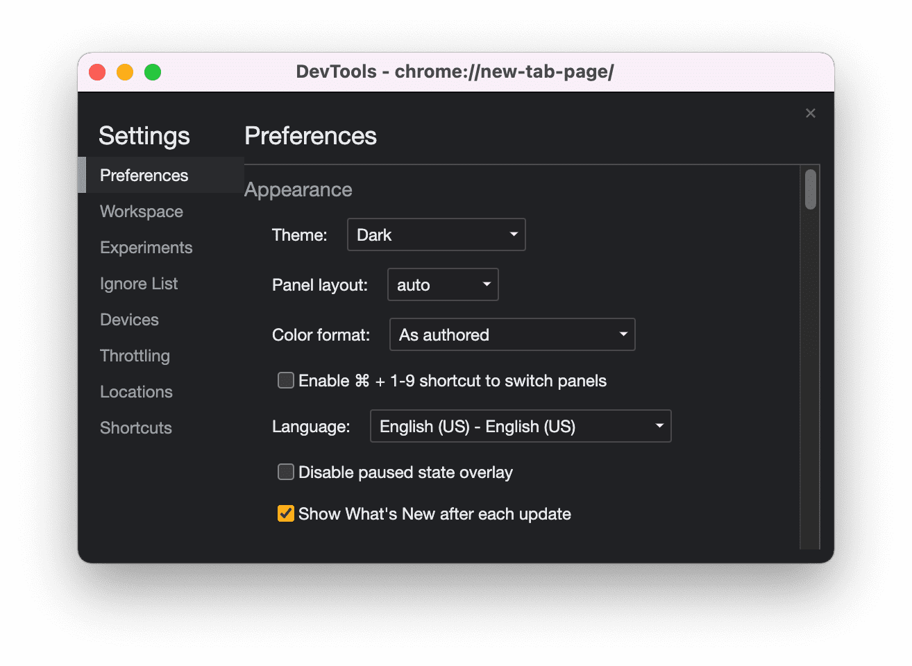 appearance settings