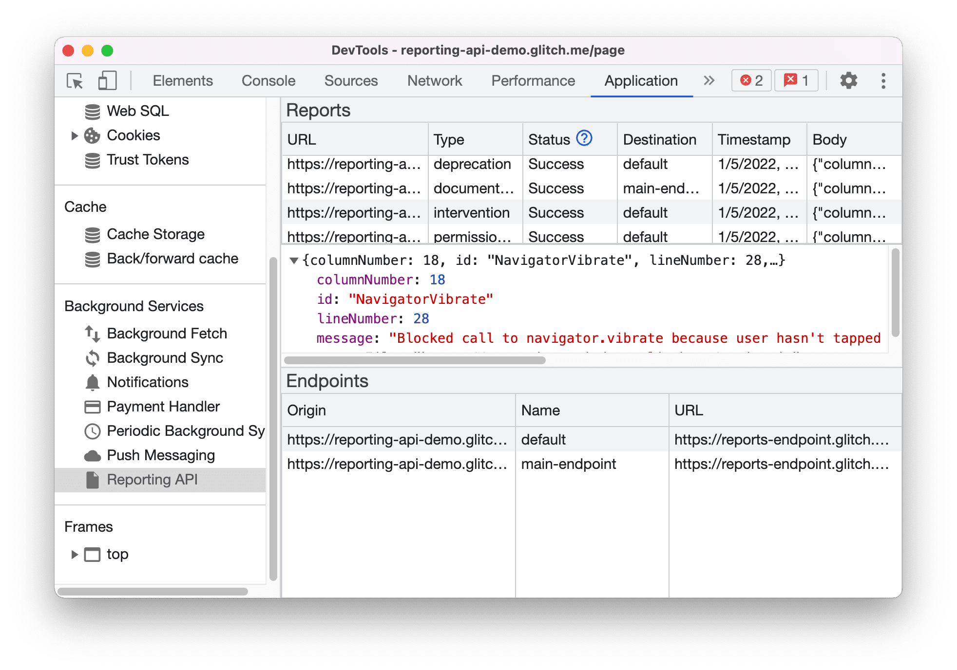 Reporting API 窗格