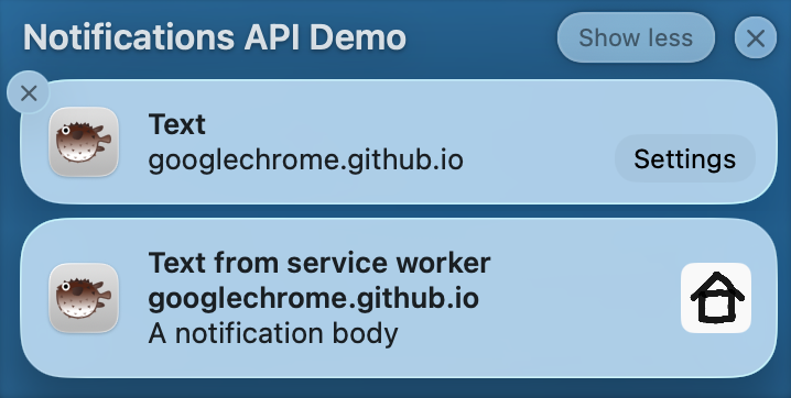 Attributed to 'PWA Name' with the PWA's custom icon.