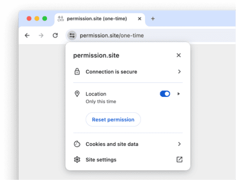 Menu de controles do site no Chrome.