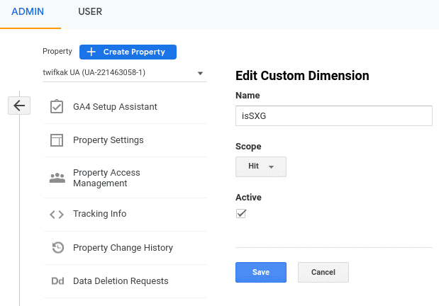 Éditeur de dimension Google Analytics avec les paramètres recommandés