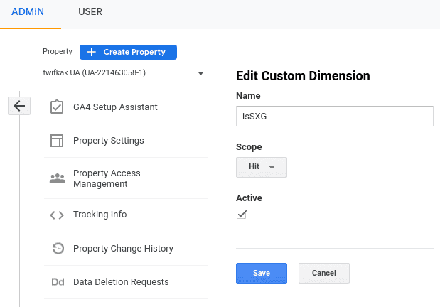 Editor de dimensão do Google Analytics com configurações recomendadas