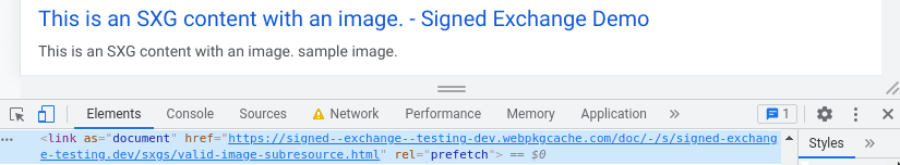 Risultati della Ricerca Google con DevTools che mostra un link con rel=prefetch per webpkgcache.com