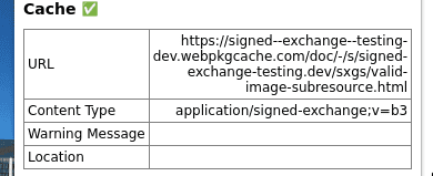 チェックマーク（✅）が表示され、警告メッセージが表示されない SXG 検証ツール