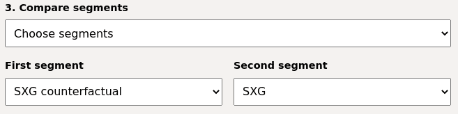 Relatório das Core Web Vitals com seleções para a SXG e a SXG contrafactual