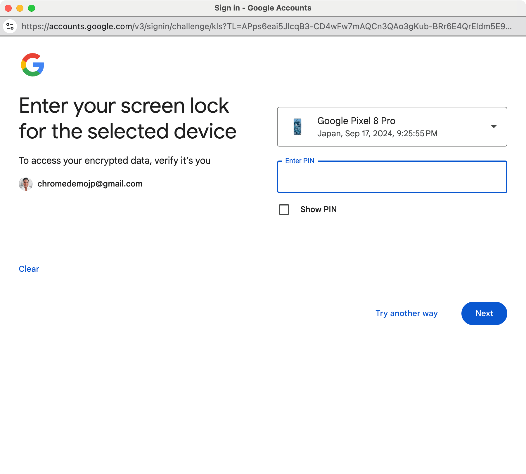 When Google Password Manager has existing passkeys created on an Android device, the user is asked to enter the PIN for the device, the first time they try to save or use a passkey.