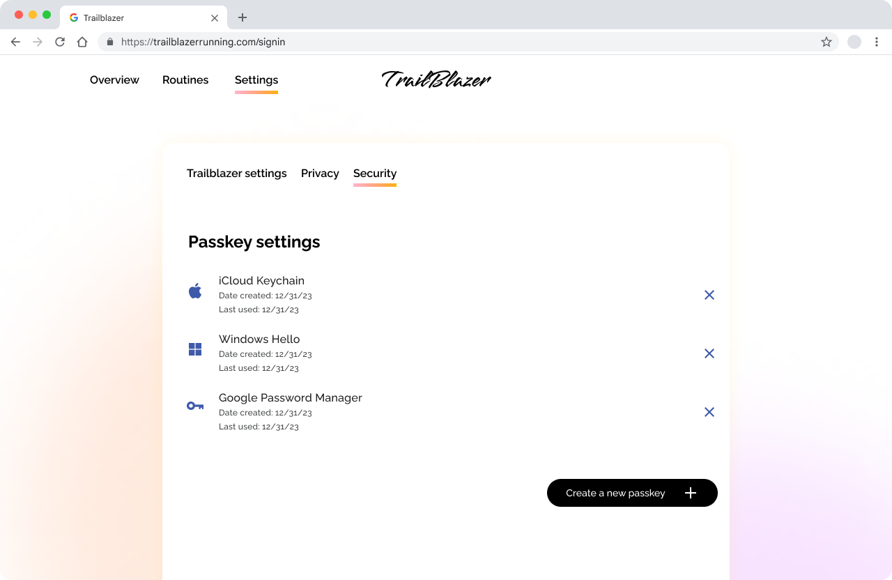 Passkey sign-in dialog when the user selects Dashlane as the password manager, for example.