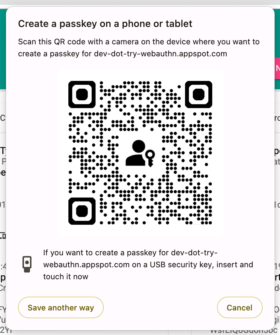 &#39;हाइब्रिड&#39; को हिंट के तौर पर बताने पर, ब्राउज़र एक ऐसा डायलॉग दिखाता है जिसमें क्रॉस-डिवाइस लॉगिन पर फ़ोकस किया जाता है.