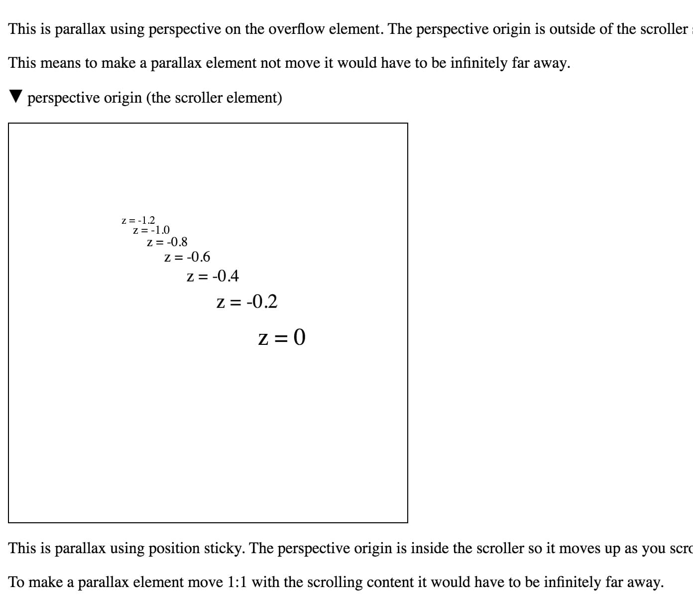 Screenshot della prospettiva con parallasse