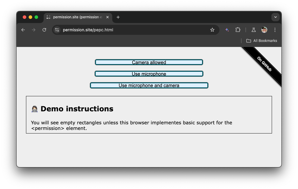 Demo of the permission element showing three permission buttons.