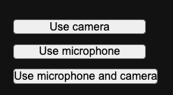 Verschillende toestemmingselementknoppen met camera-, microfoon- en camera-plus-microfoonrechten.