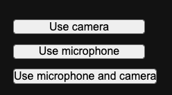 Vari pulsanti degli elementi di autorizzazione con autorizzazioni per videocamera, microfono e videocamera più microfono.