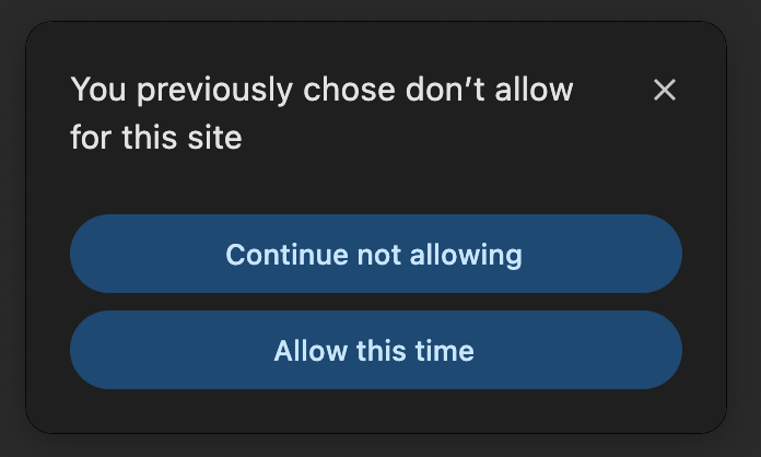 Prompt di autorizzazione per continuare a non consentire o consentire questa volta.