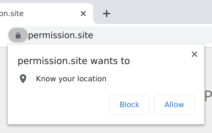 Solicitação de permissão de geolocalização do Chrome