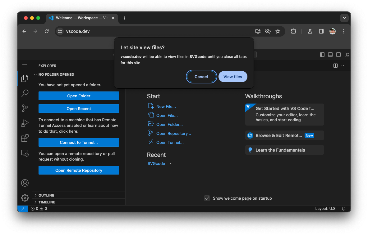 새로고침 후 수정 액세스 권한을 요청하는 Visual Studio Code