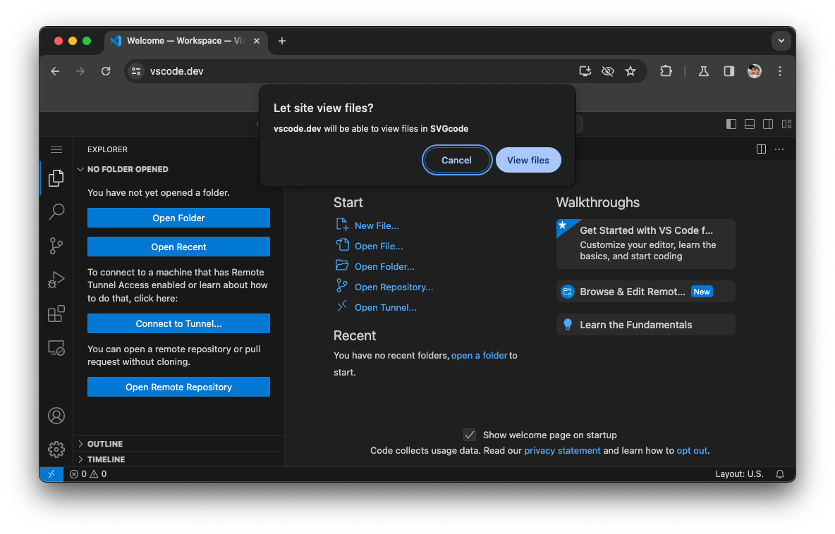 Visual Studio Code yêu cầu quyền xem.