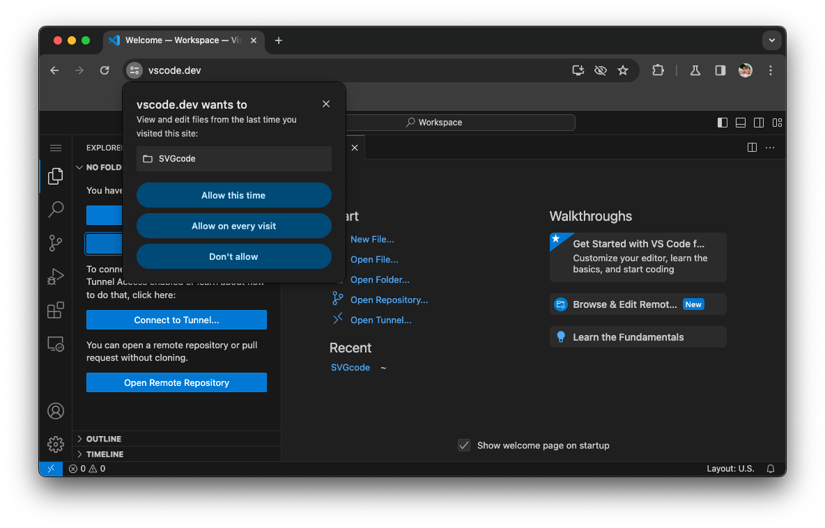 Visual Studio Code,並顯示三向權限提示。