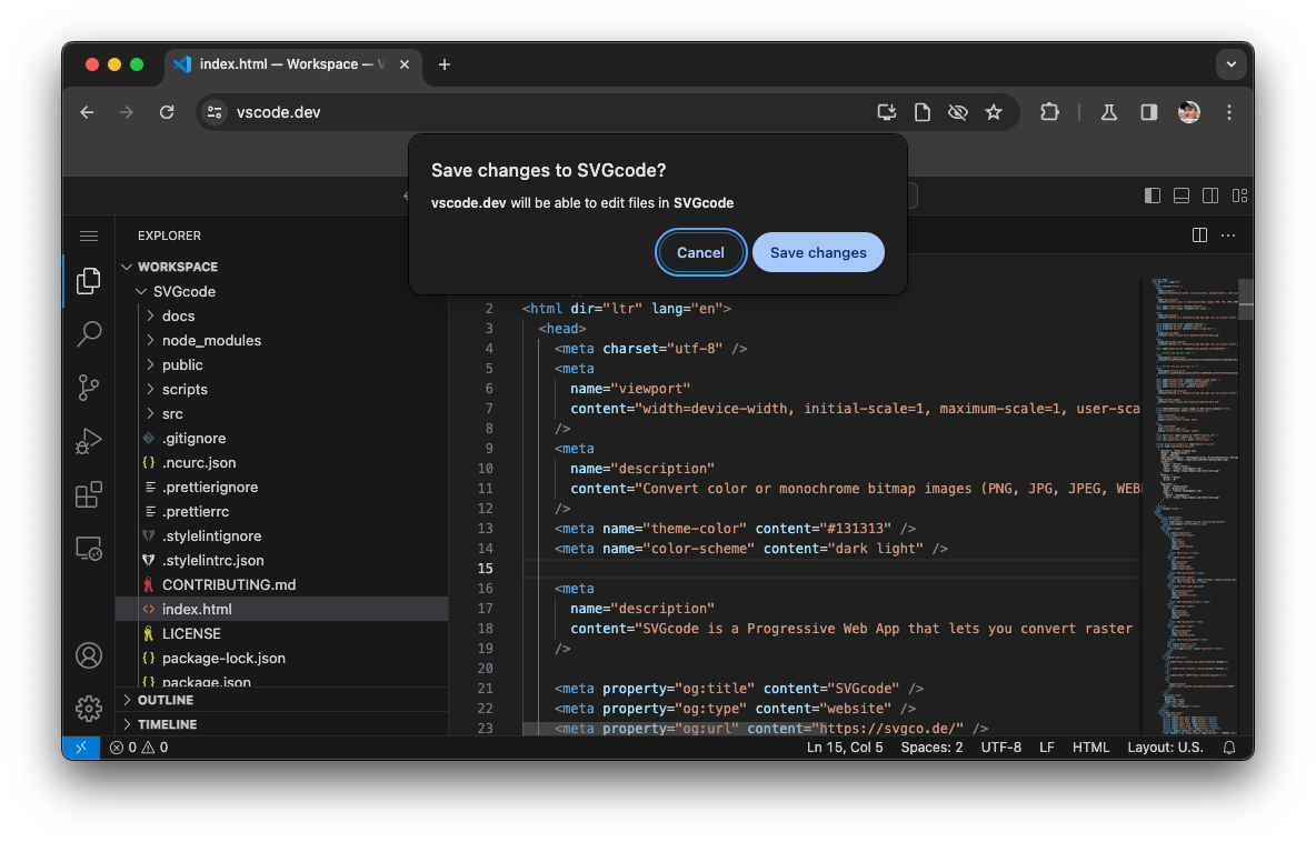 Visual Studio Code bittet um Bearbeitungszugriff