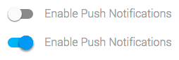 Ejemplo de UX de mensajería push habilitada e inhabilitada en Chrome.
