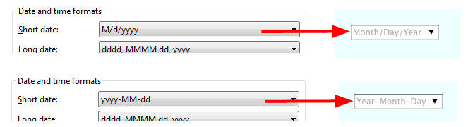 Écran des formats de date