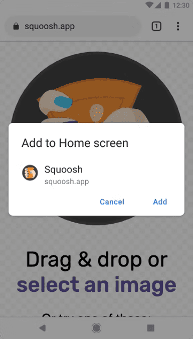 The  browser default install dialog for mobile.