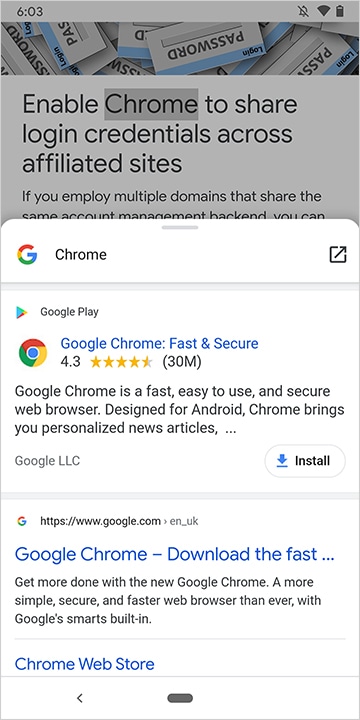 Chrome 하단 시트 UI 예