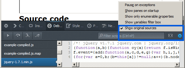 Como ativar os mapas de origem nas ferramentas de desenvolvimento do Firefox.