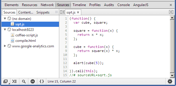 개발자 도구에서 sourceURL 특수 주석 표시