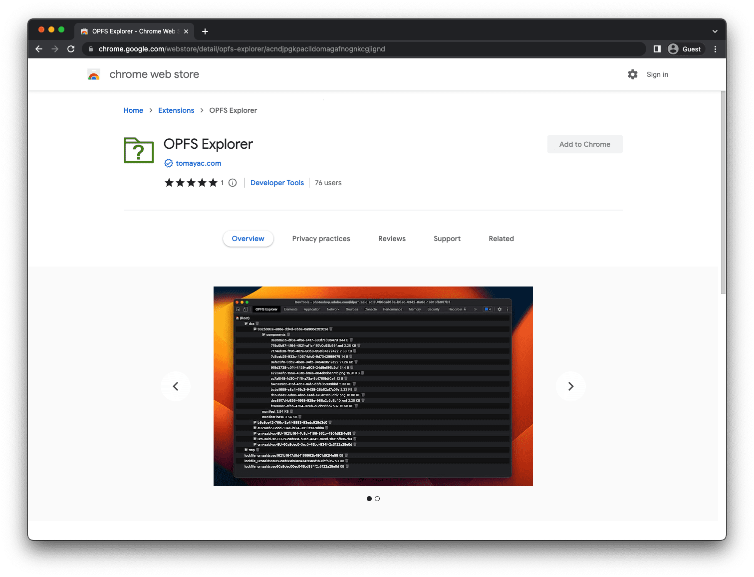 Chrome 웹 스토어의 OPFS Explorer