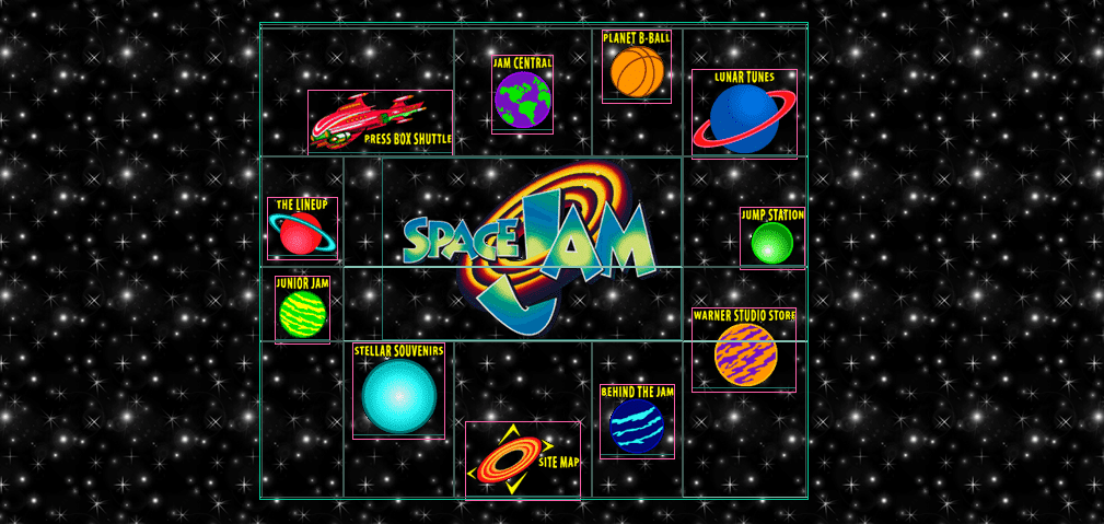 Screenshot del sito web di Space Jam