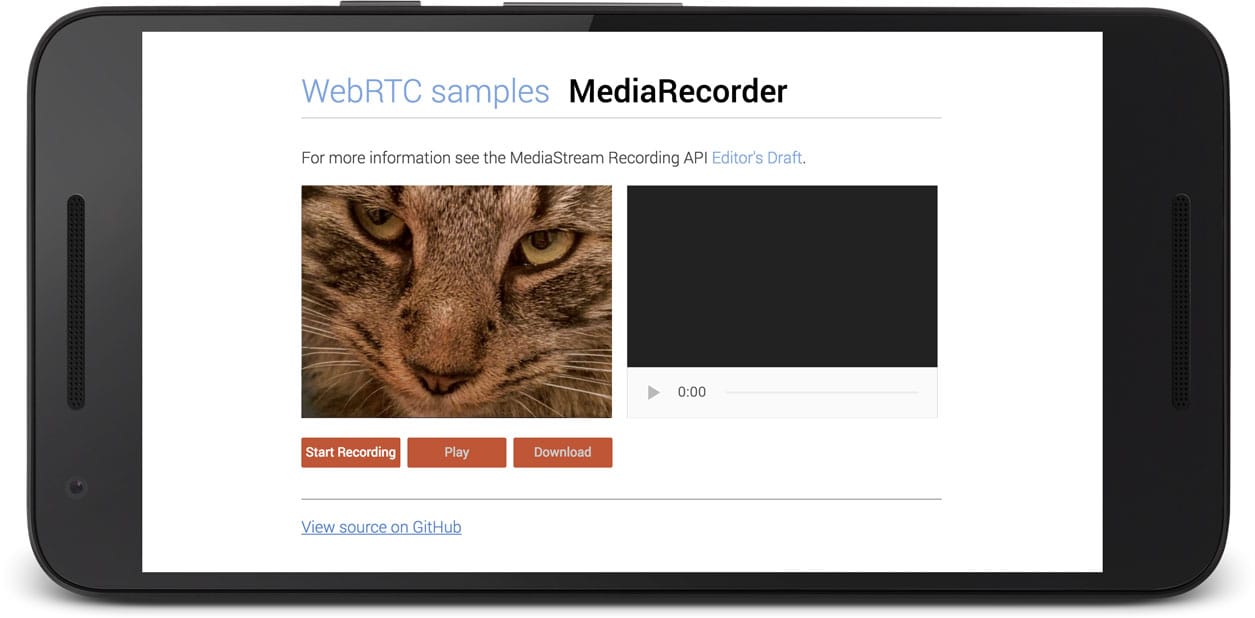 لقطة شاشة لتشغيل فيديو تم تسجيله باستخدام واجهة برمجة التطبيقات MediaRecorder API في متصفّح Chrome على جهاز Android