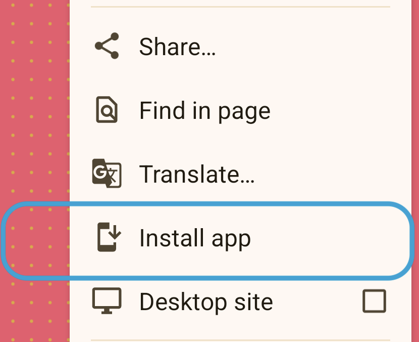 App senza un'implementazione di service worker che mostra comunque Installa app come opzione nel menu con tre puntini.
