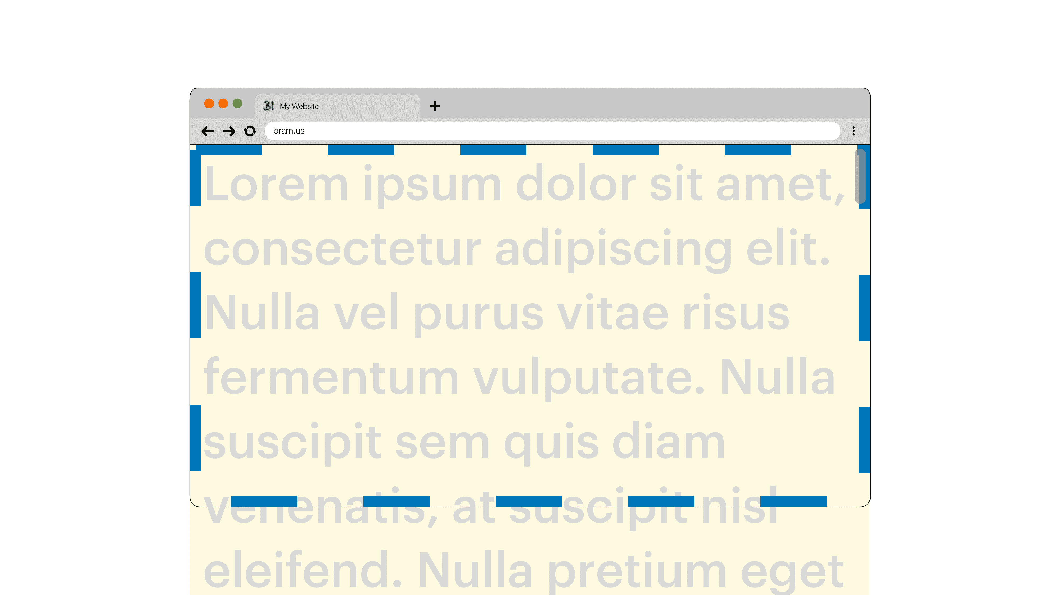 Visualización del viewport de diseño (contorno azul) en un navegador.