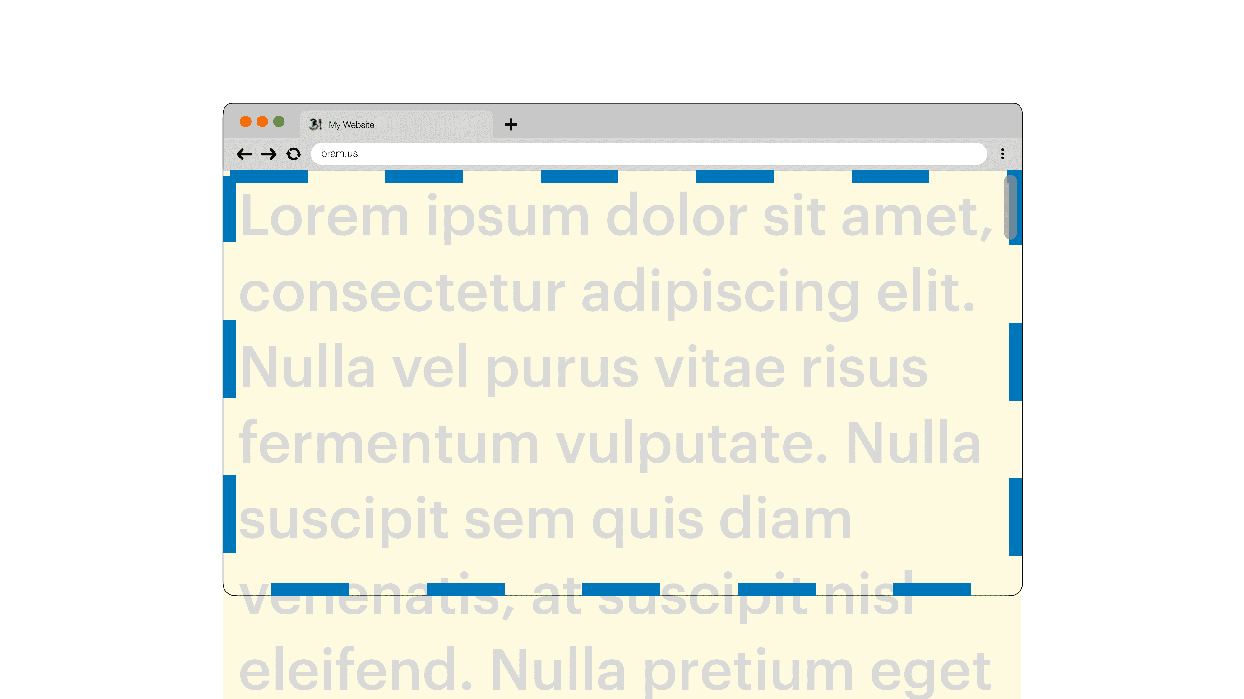 Visualización de la viewport de diseño (contorno azul) en un navegador.
