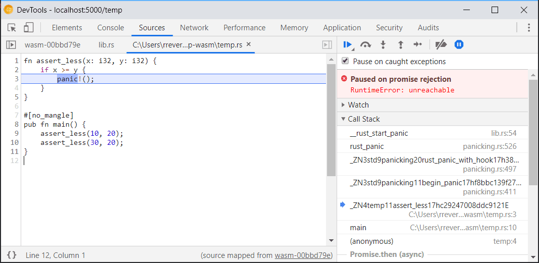 Zrzut ekranu pokazujący debugowanie w nowym formacie DWARF.