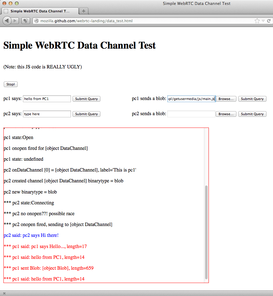 צילום מסך של DataChannel ב-Firefox