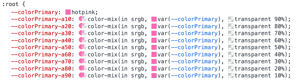 Captura de tela das DevTools com o ícone de mistura de cores do diagrama de Venn