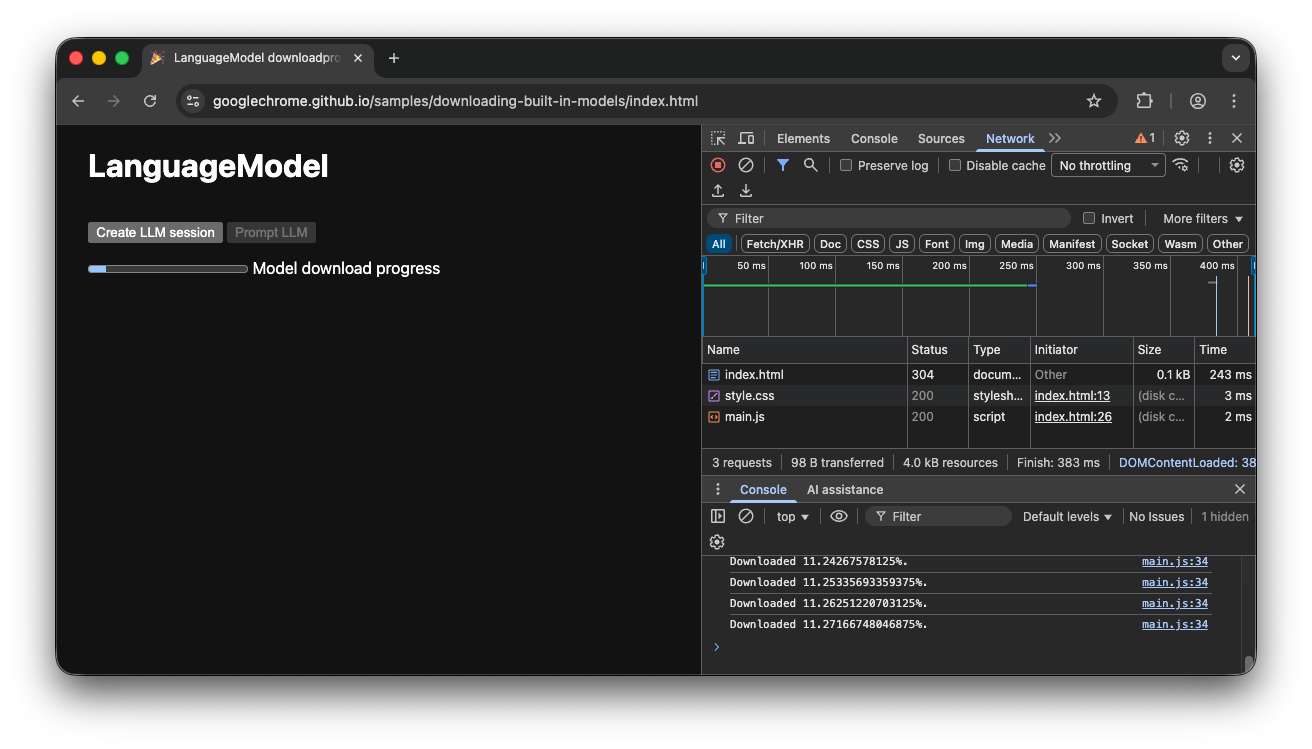 בזמן ההורדה של המודל המובנה, אי אפשר להשתמש באפליקציה.