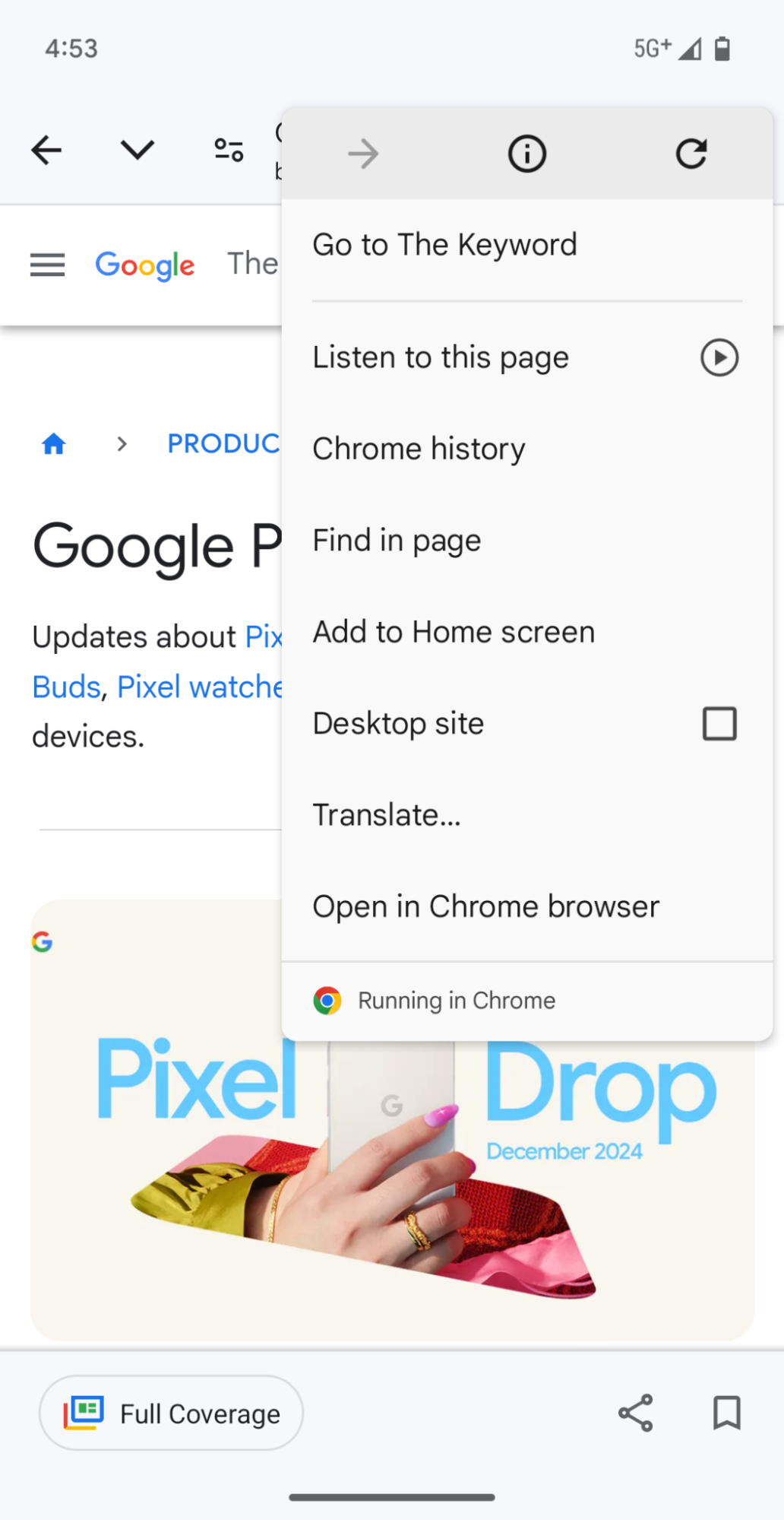 An Android Custom Tab showing Overflow Menu