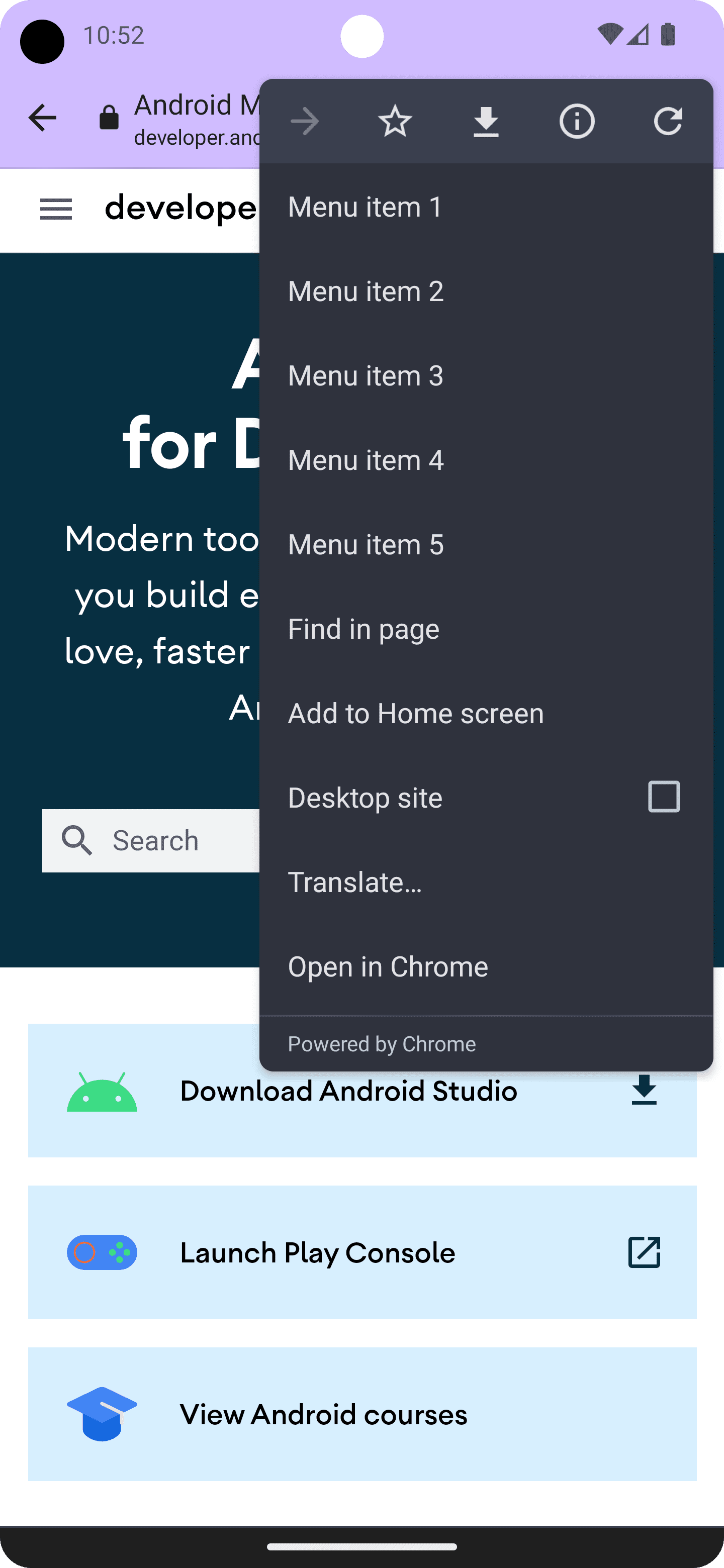 Tab Khusus dengan lima item menu khusus.