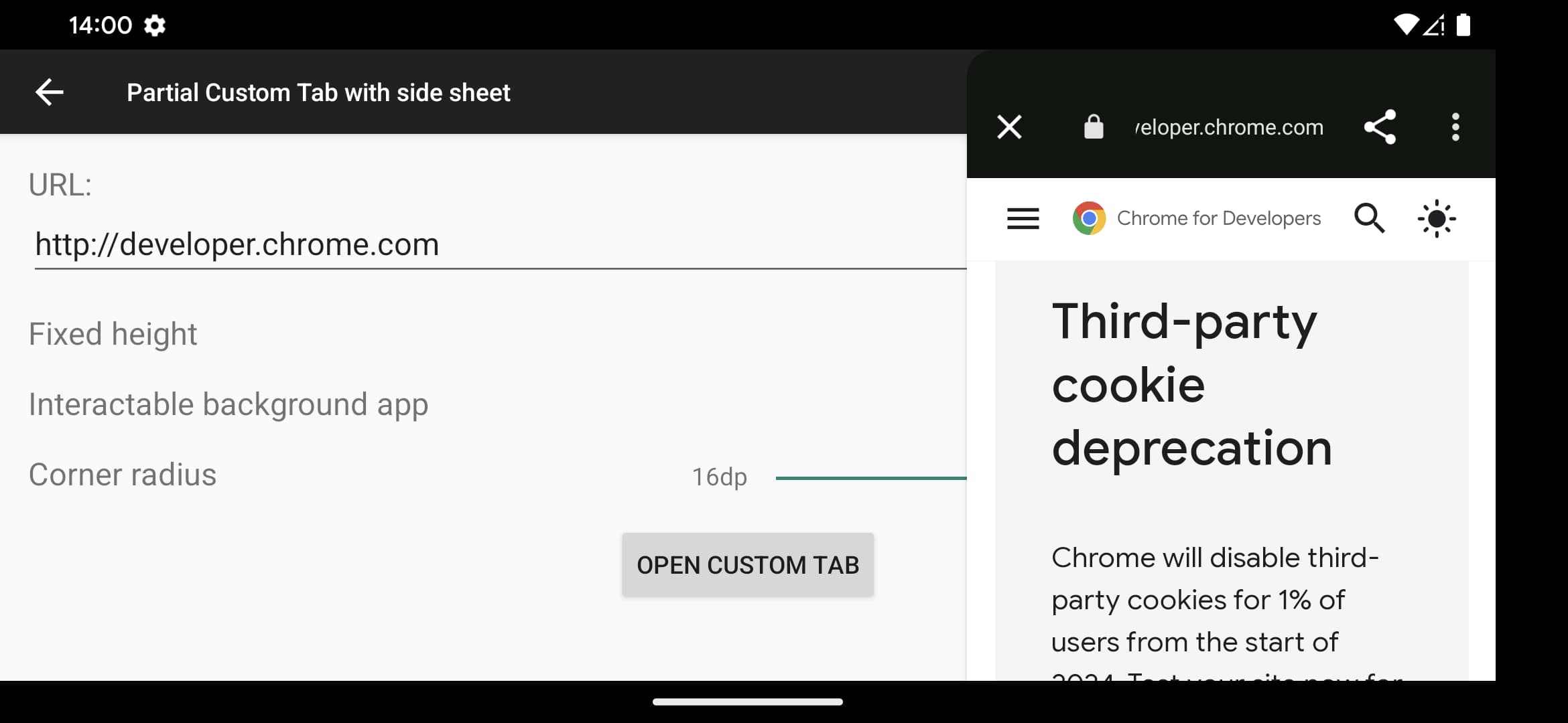 Screenshot Tab Sebagian pada panel samping