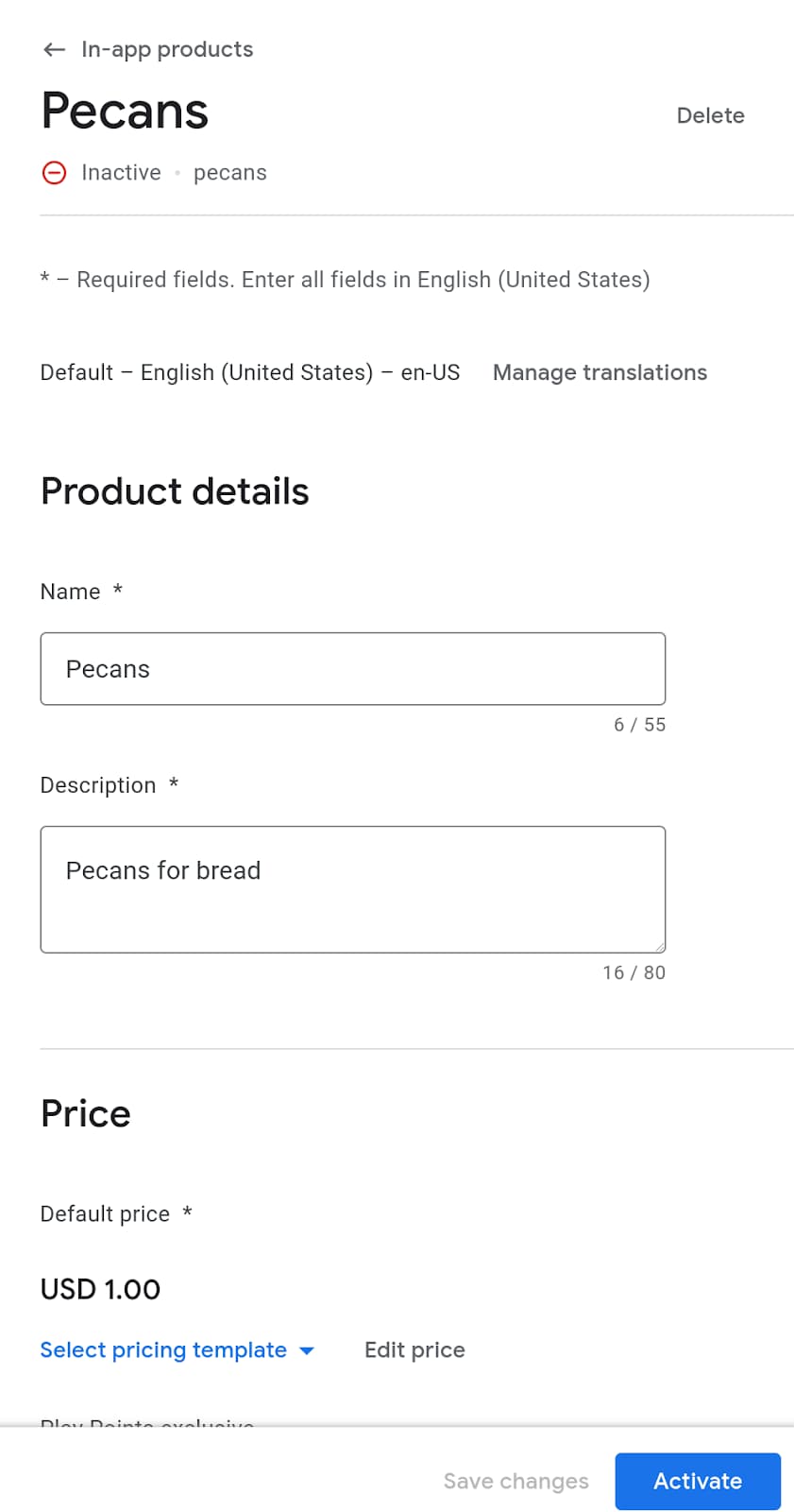 Numerous empty fields for each product.