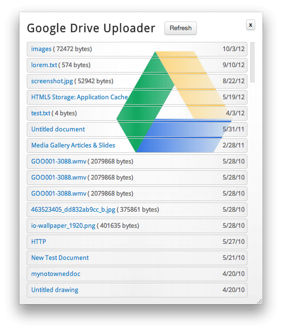 La liste des fichiers a été récupérée dans le programme de transfert Google Drive