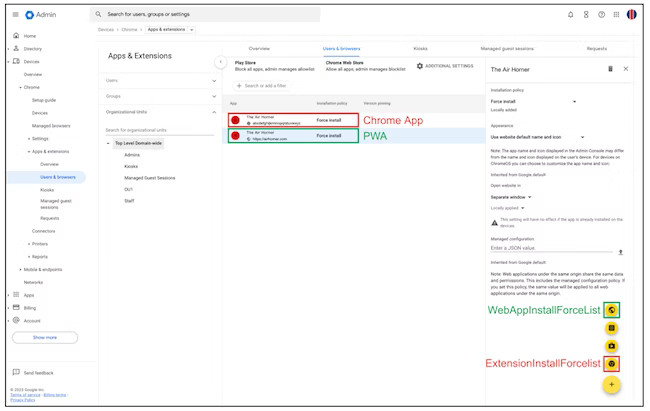 Richtlinie zur erzwungenen Installation von Erweiterungen und Web-Apps in der Admin-Konsole