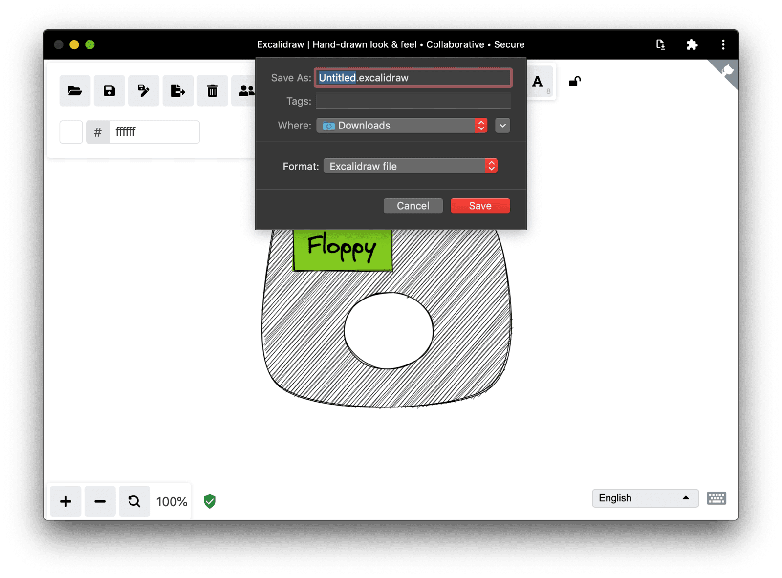 新しい Excalidraw 図面ファイルに変更を保存しています。